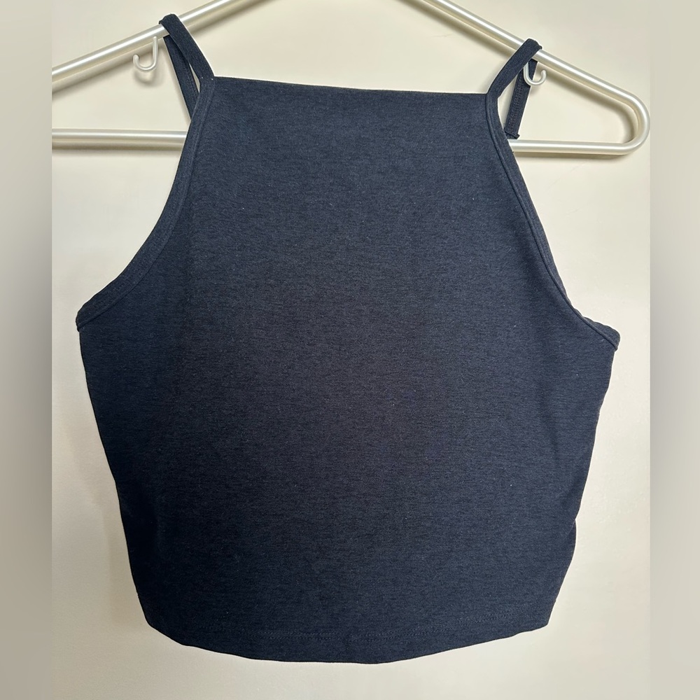 Beyond yoga, black space dye high neck cropped tank￼